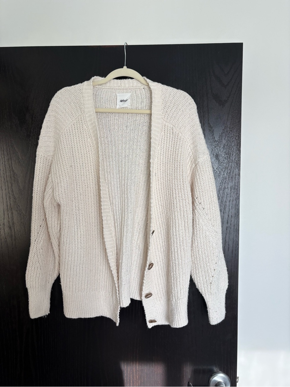 Aerie Cozy Cream Open-Front Knit Cardigan Sweater
